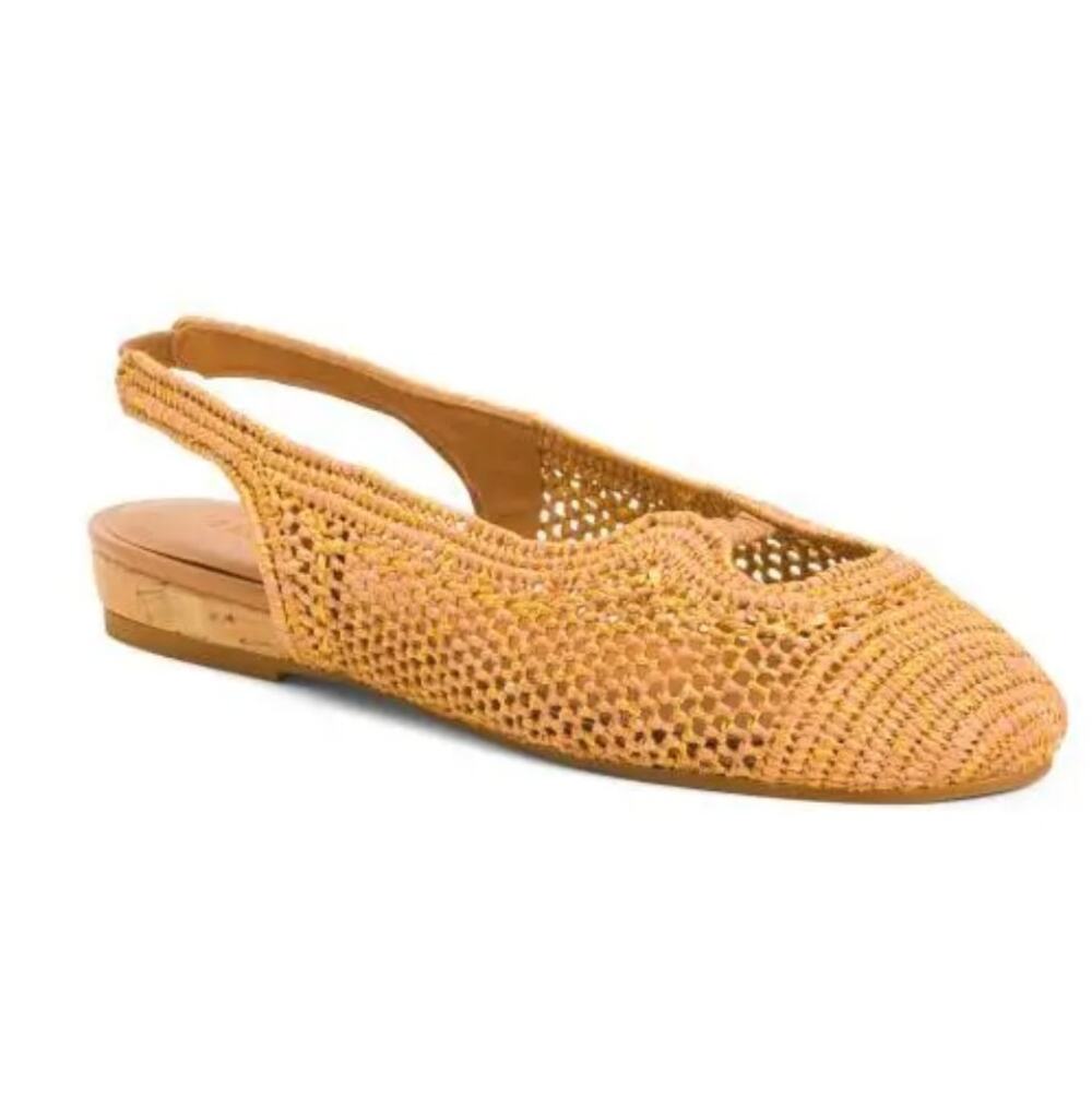 Clergerie Sunny Woven Slingback Sandals Flats Natural Beige 38 NEW Round Toe